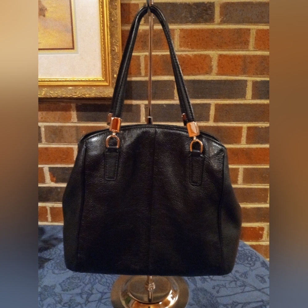 Coach Satchel Black with Navy Blue interior.  clean, excellent used condition - Picture 2 of 11